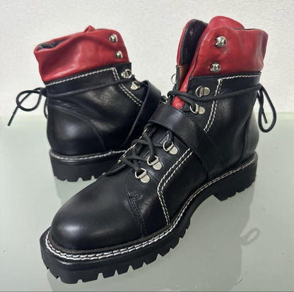 GUCCI Short Boots Shoes EU 37.5 US 7.5 Leather Black Red Authentic