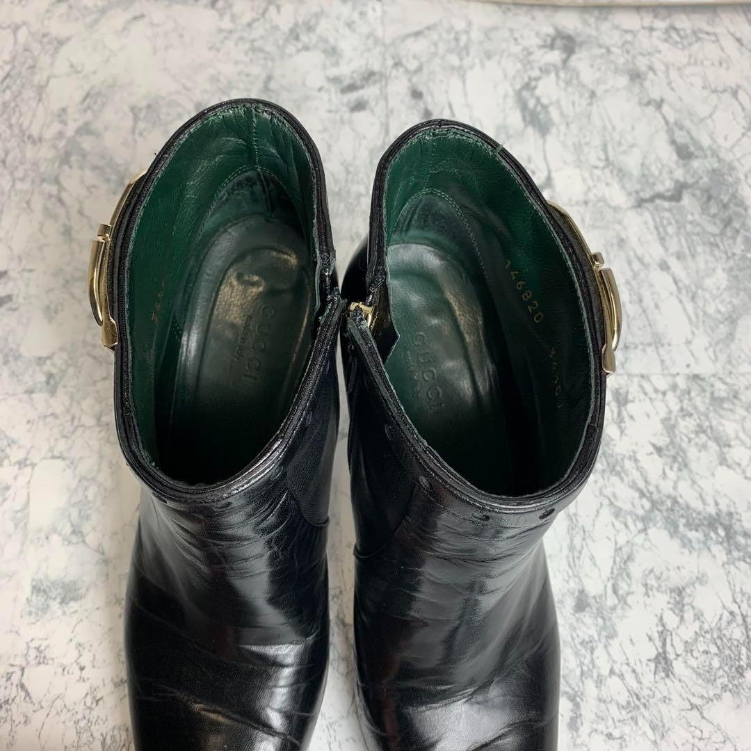 GUCCI Short Boots Shoes EU 36.5 US 6.5 Leather Black Authentic