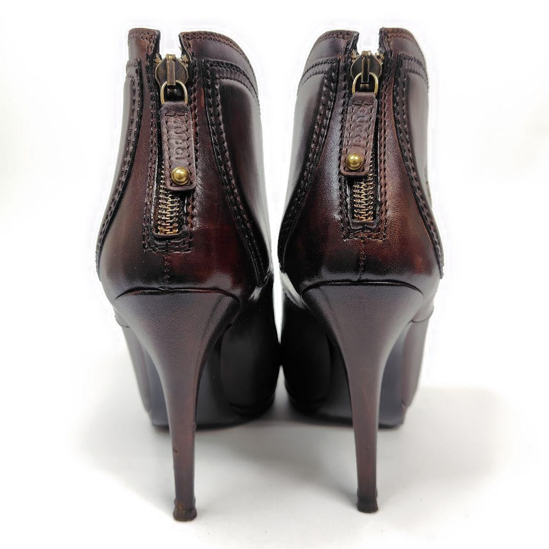 GUCCI Short Boots Shoes EU 36.5 US 6.5 Leather Brown Authentic