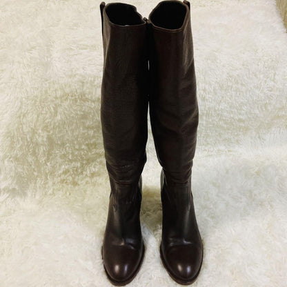 GUCCI Long Boots Shoes EU 36.5 US 6.5 Leather Brown Authentic