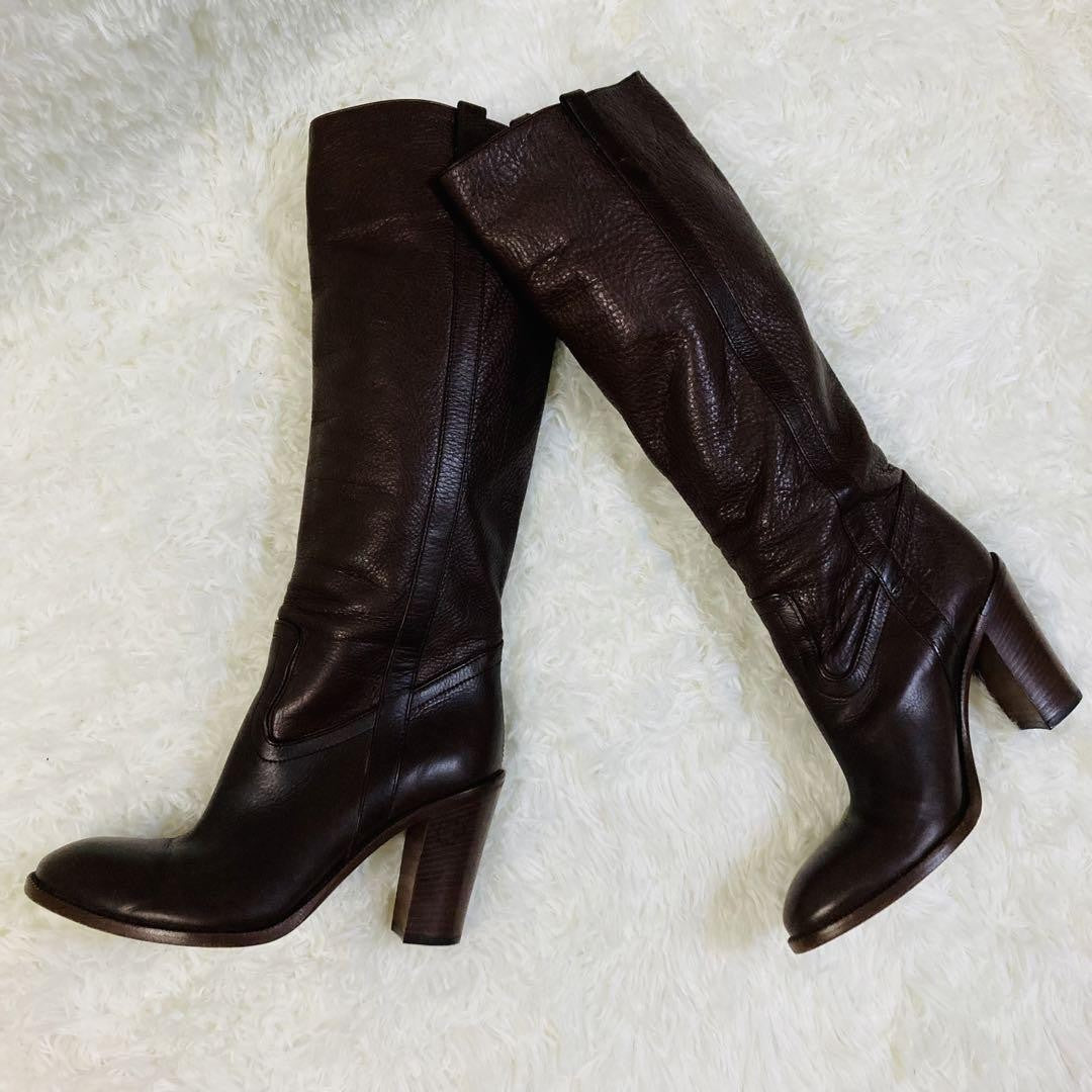 GUCCI Long Boots Shoes EU 36.5 US 6.5 Leather Brown Authentic