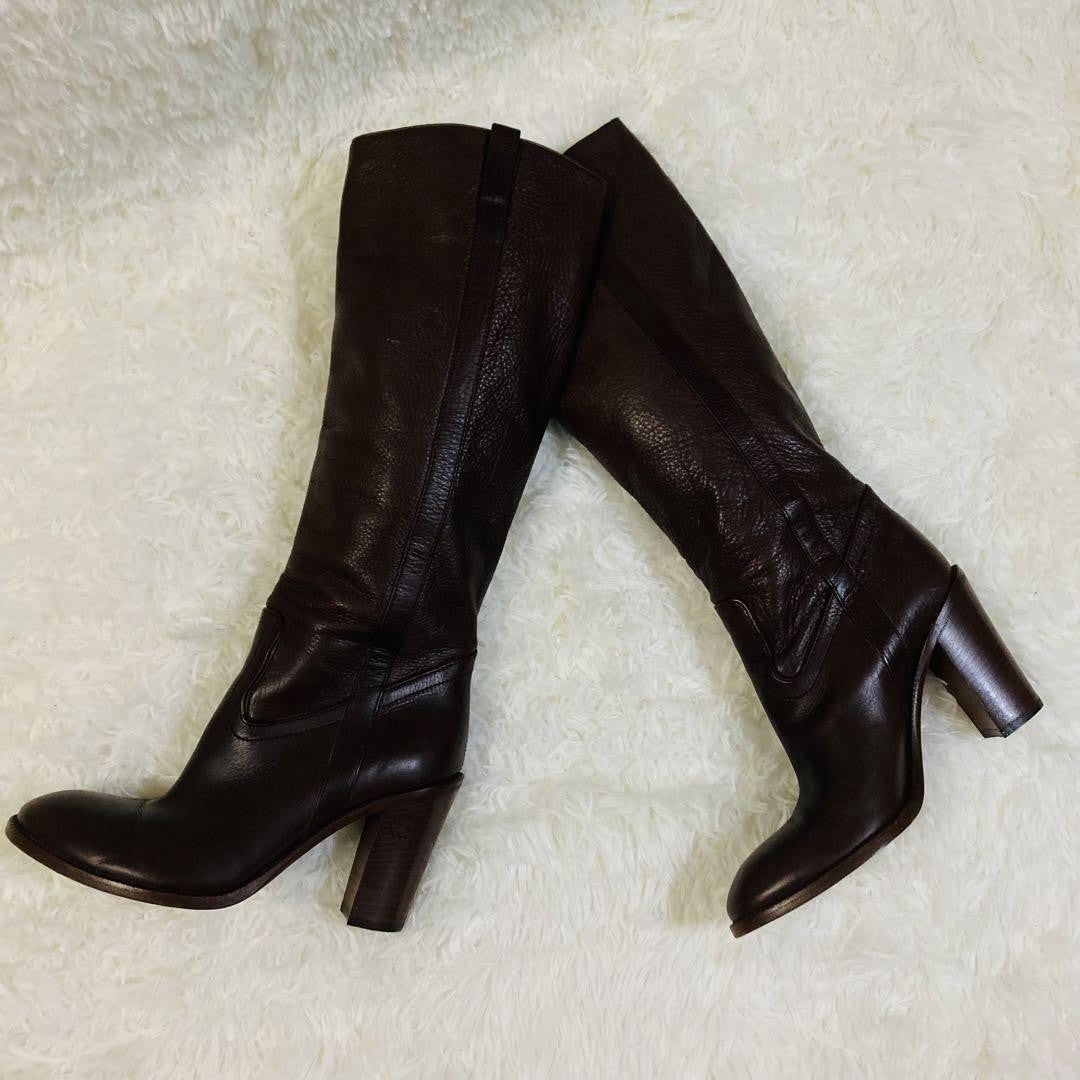 GUCCI Long Boots Shoes EU 36.5 US 6.5 Leather Brown Authentic