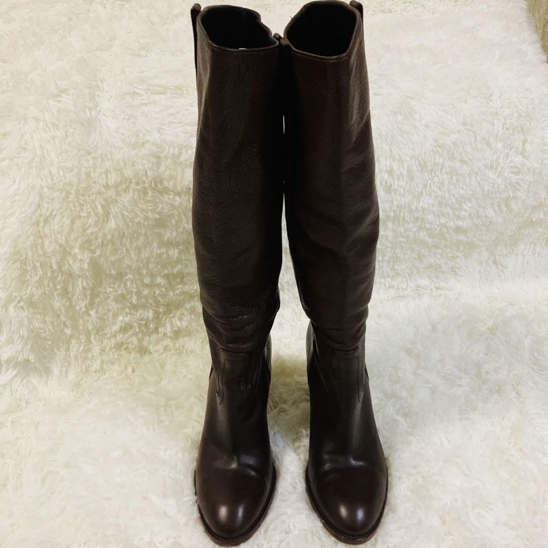 GUCCI Long Boots Shoes EU 36.5 US 6.5 Leather Brown Authentic