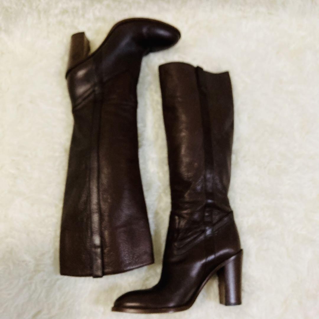GUCCI Long Boots Shoes EU 36.5 US 6.5 Leather Brown Authentic