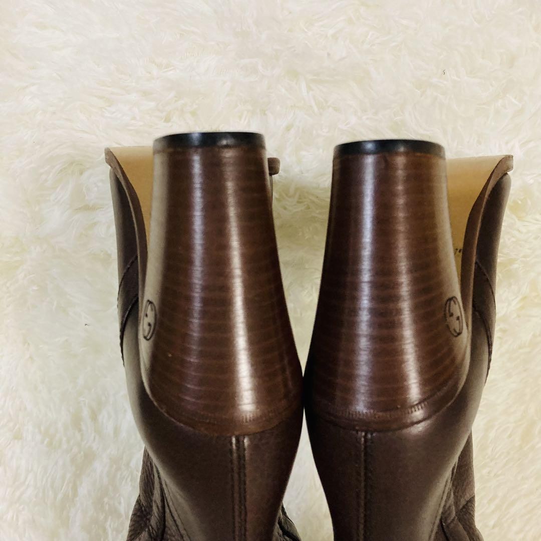 GUCCI Long Boots Shoes EU 36.5 US 6.5 Leather Brown Authentic