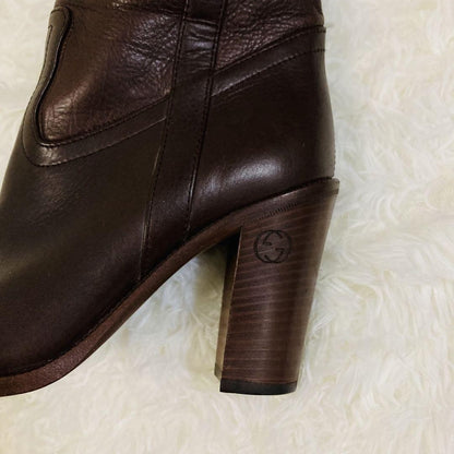 GUCCI Long Boots Shoes EU 36.5 US 6.5 Leather Brown Authentic