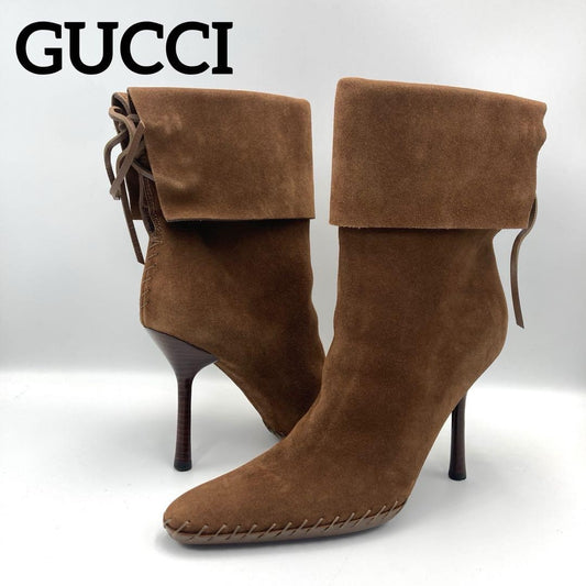 GUCCI Short Boots Shoes EU 35 US 5 Suede Leather Brown Authentic