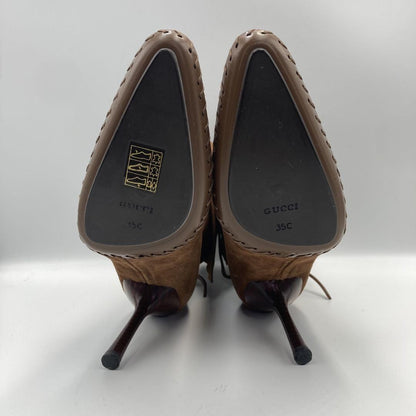GUCCI Short Boots Shoes EU 35 US 5 Suede Leather Brown Authentic