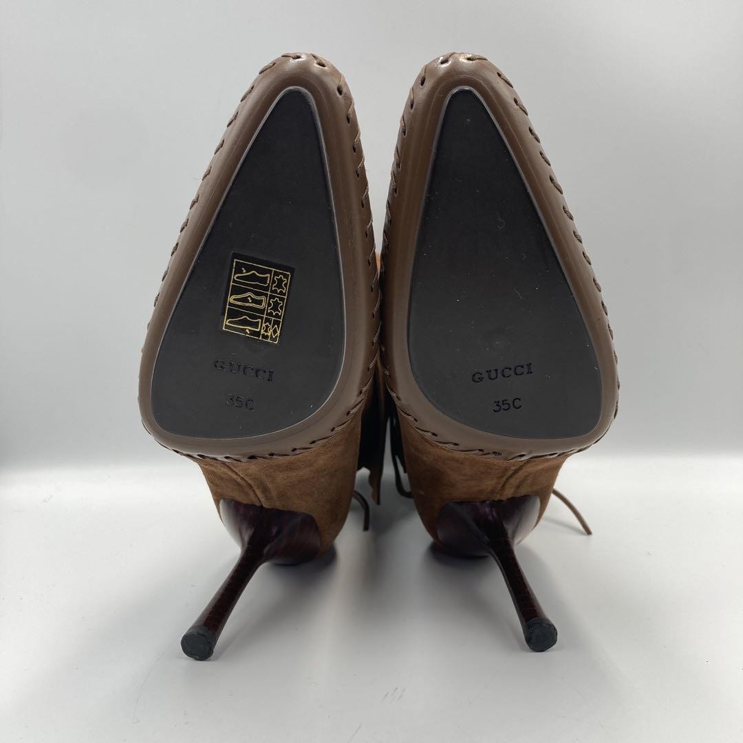 GUCCI Short Boots Shoes EU 35 US 5 Suede Leather Brown Authentic