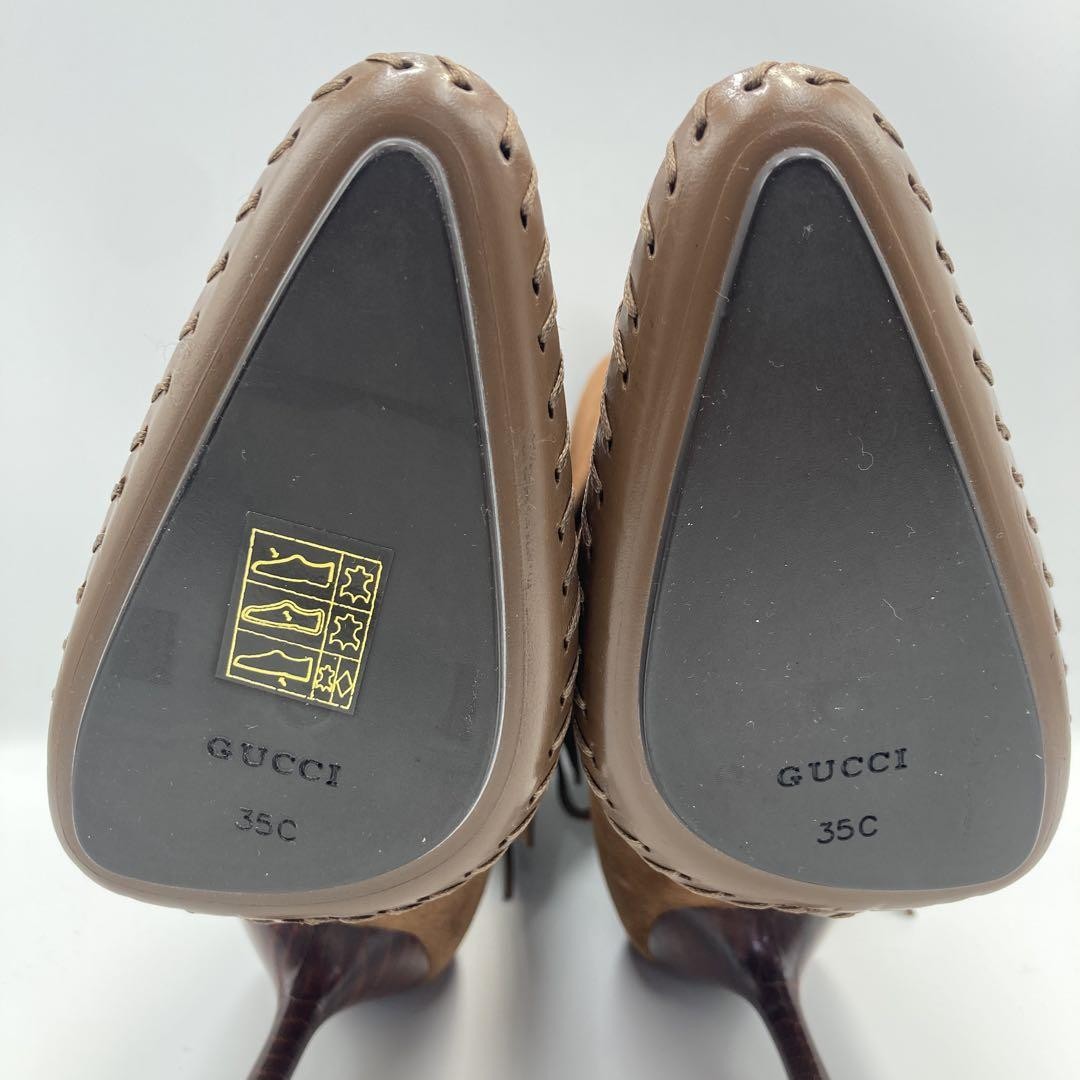 GUCCI Short Boots Shoes EU 35 US 5 Suede Leather Brown Authentic