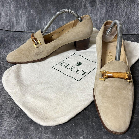 GUCCI Shoes Pumps Heel EU 36.5 US 6.5 Suede Beige Authentic