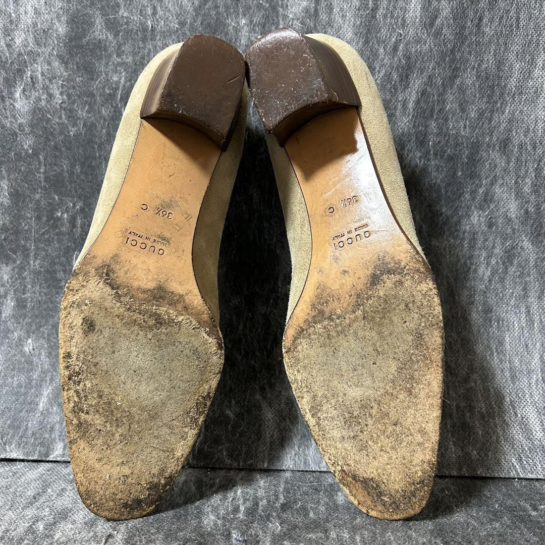 GUCCI Shoes Pumps Heel EU 36.5 US 6.5 Suede Beige Authentic