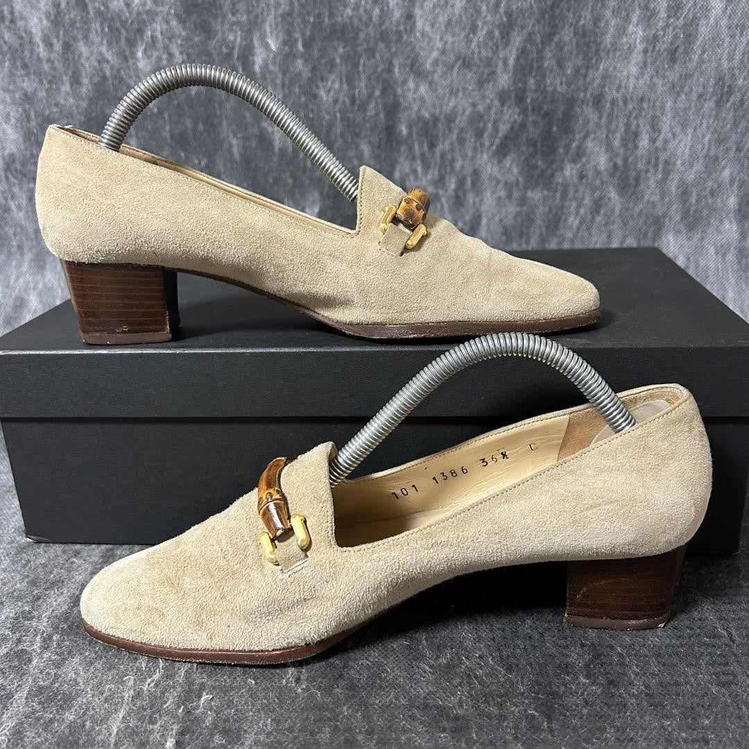 GUCCI Shoes Pumps Heel EU 36.5 US 6.5 Suede Beige Authentic