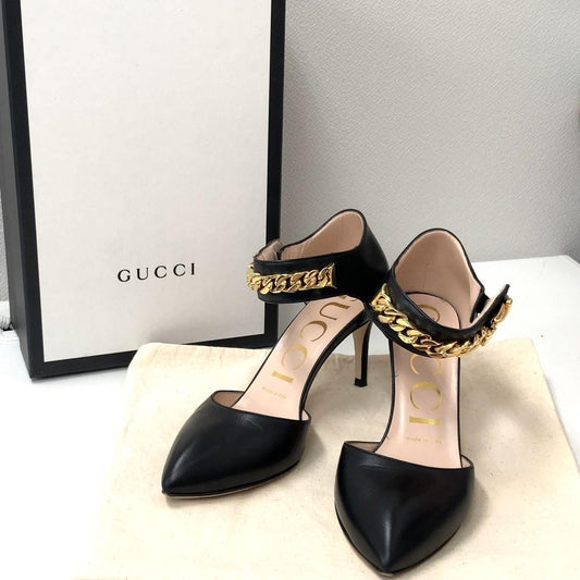 GUCCI Shoes Pumps Heel EU 36 US 6 Leather Black Authentic