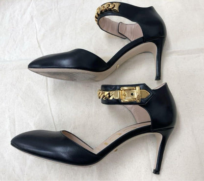 GUCCI Shoes Pumps Heel EU 36 US 6 Leather Black Authentic