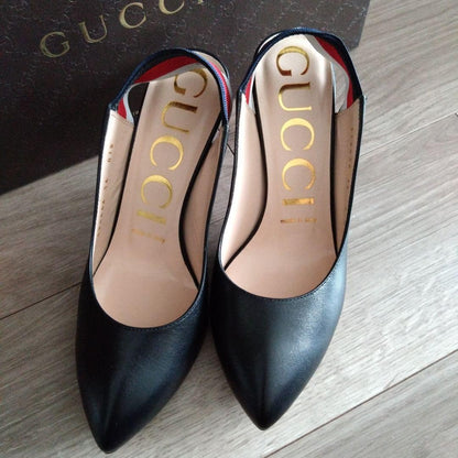 GUCCI Shoes Pumps Heel EU 36 US 6 Leather Black Authentic