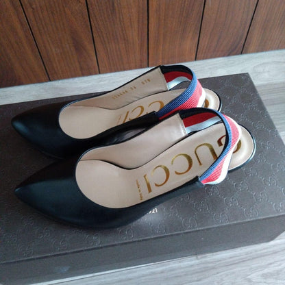 GUCCI Shoes Pumps Heel EU 36 US 6 Leather Black Authentic
