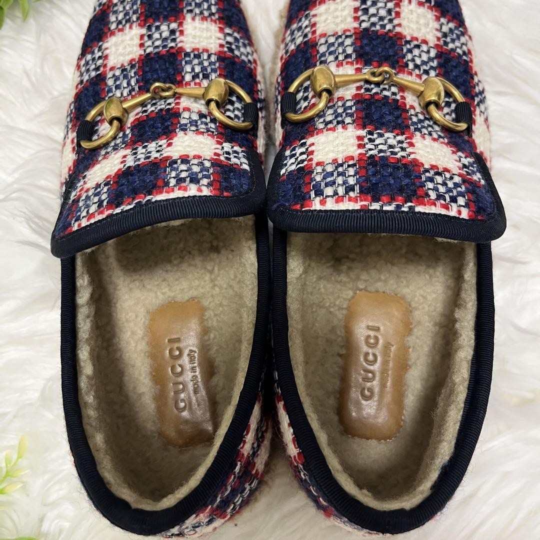 GUCCI Slip-ons Shoes Sneakers Horsebit EU 37 US 7 Navy Red Ivory Authentic