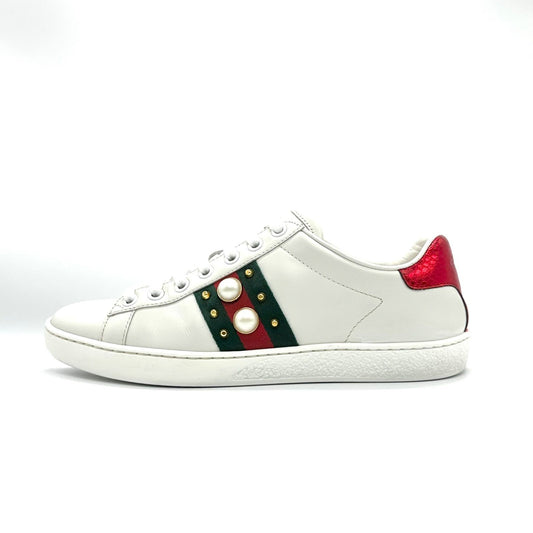 Gucci Ace Sneakers Shoes Low-Cut Sherry Line EU 36 US 6 Leather White Authentic