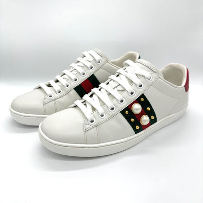 Gucci Ace Sneakers Shoes Low-Cut Sherry Line EU 36 US 6 Leather White Authentic