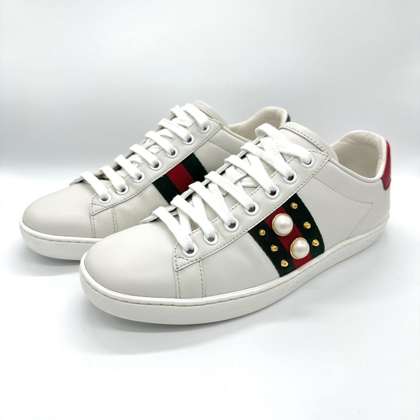 Gucci Ace Sneakers Shoes Low-Cut Sherry Line EU 36 US 6 Leather White Authentic