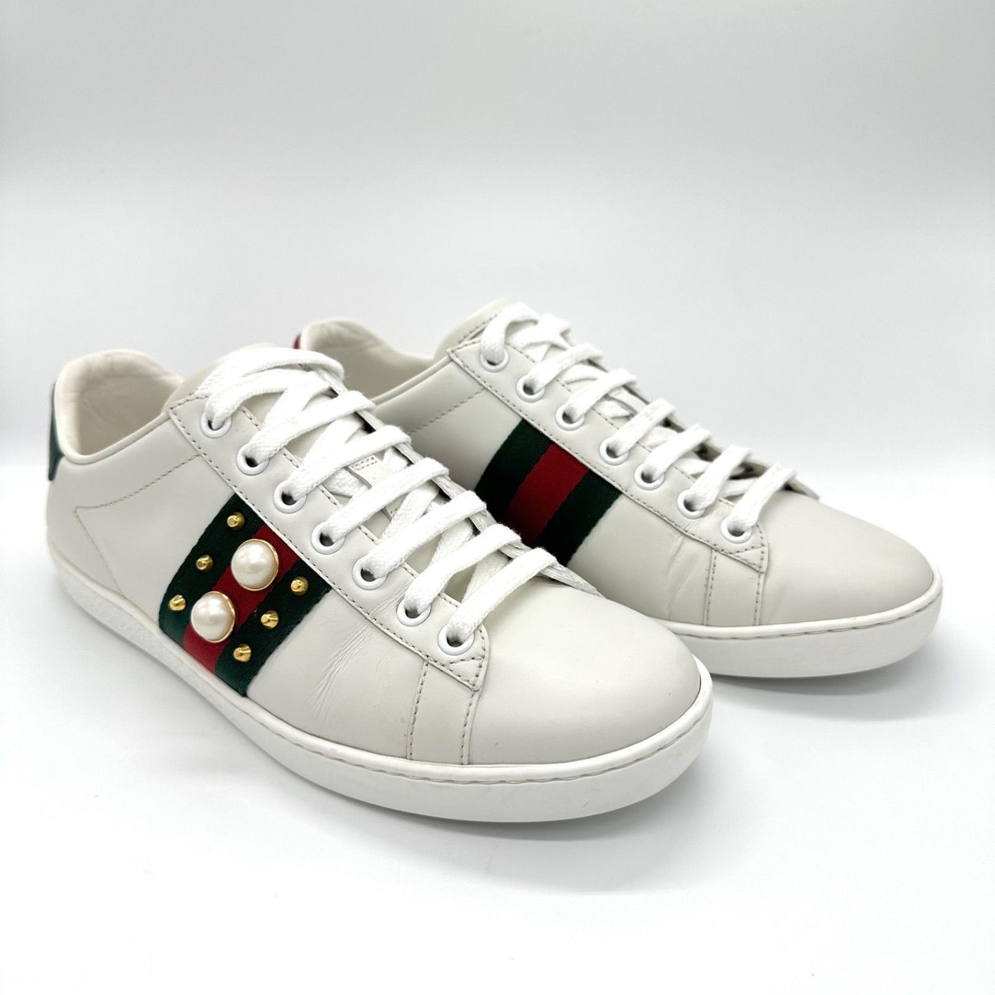 Gucci Ace Sneakers Shoes Low-Cut Sherry Line EU 36 US 6 Leather White Authentic