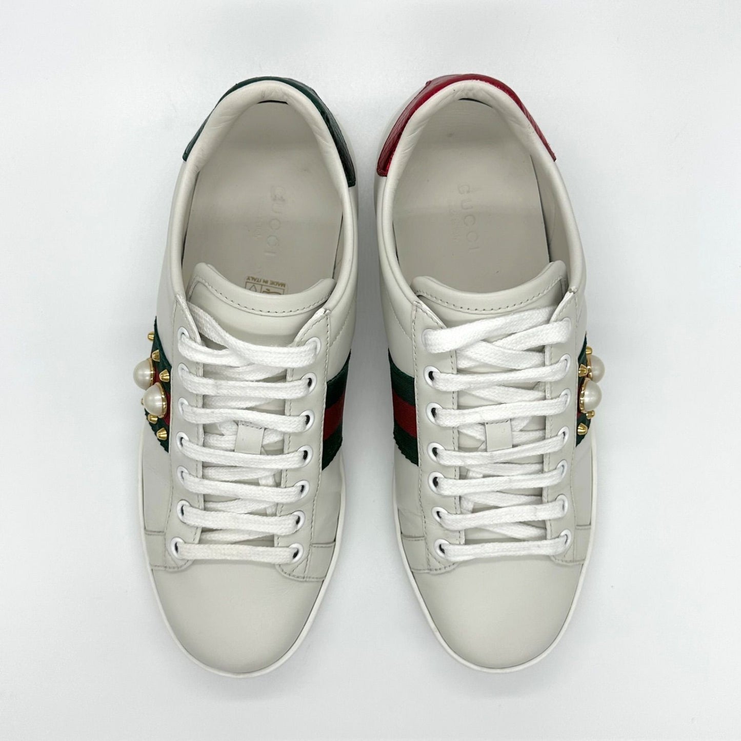 Gucci Ace Sneakers Shoes Low-Cut Sherry Line EU 36 US 6 Leather White Authentic