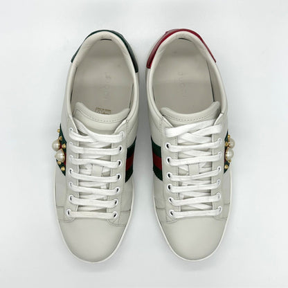 Gucci Ace Sneakers Shoes Low-Cut Sherry Line EU 36 US 6 Leather White Authentic