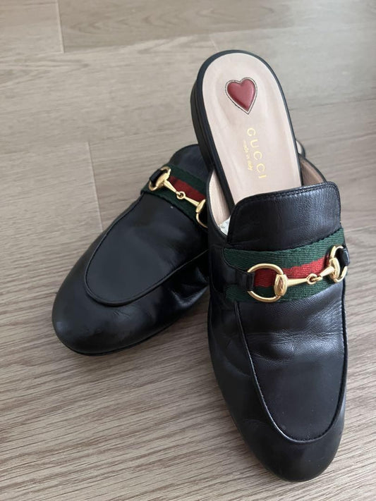 GUCCI Loafers Shoes Horse Bit EU 37.0 US 7.0 Black Authentic