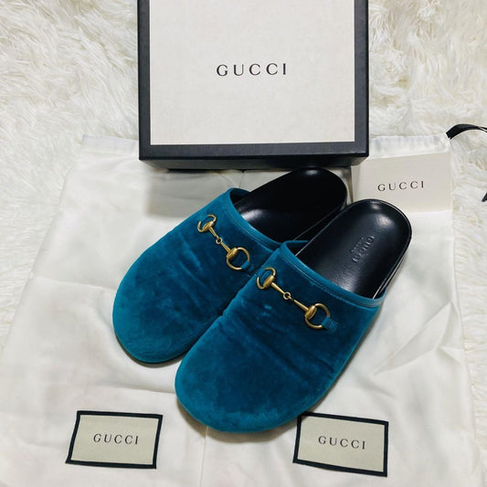 GUCCI Sandals Shoes Horsebit EU 37 US 7 Blue Authentic