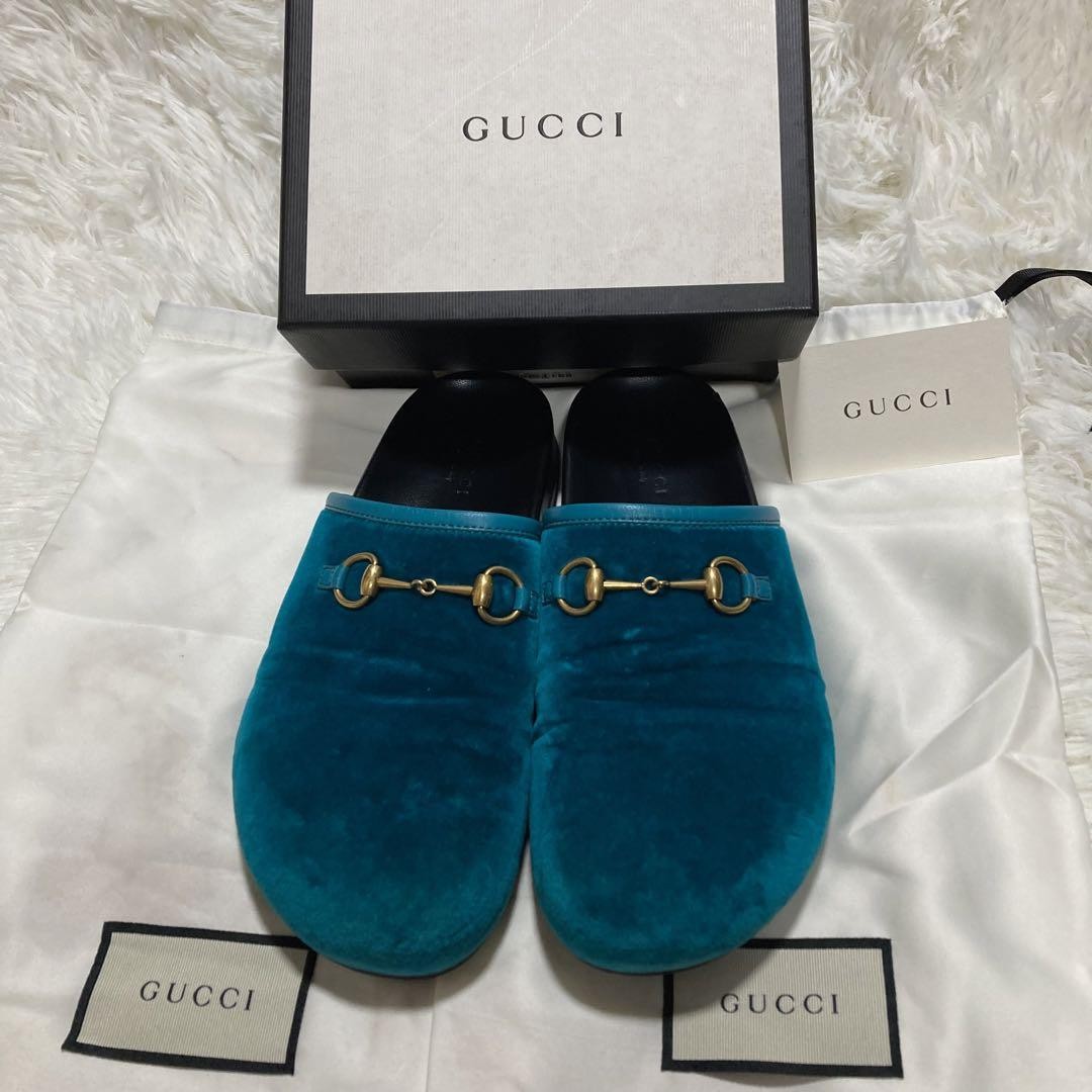 GUCCI Sandals Shoes Horsebit EU 37 US 7 Blue Authentic
