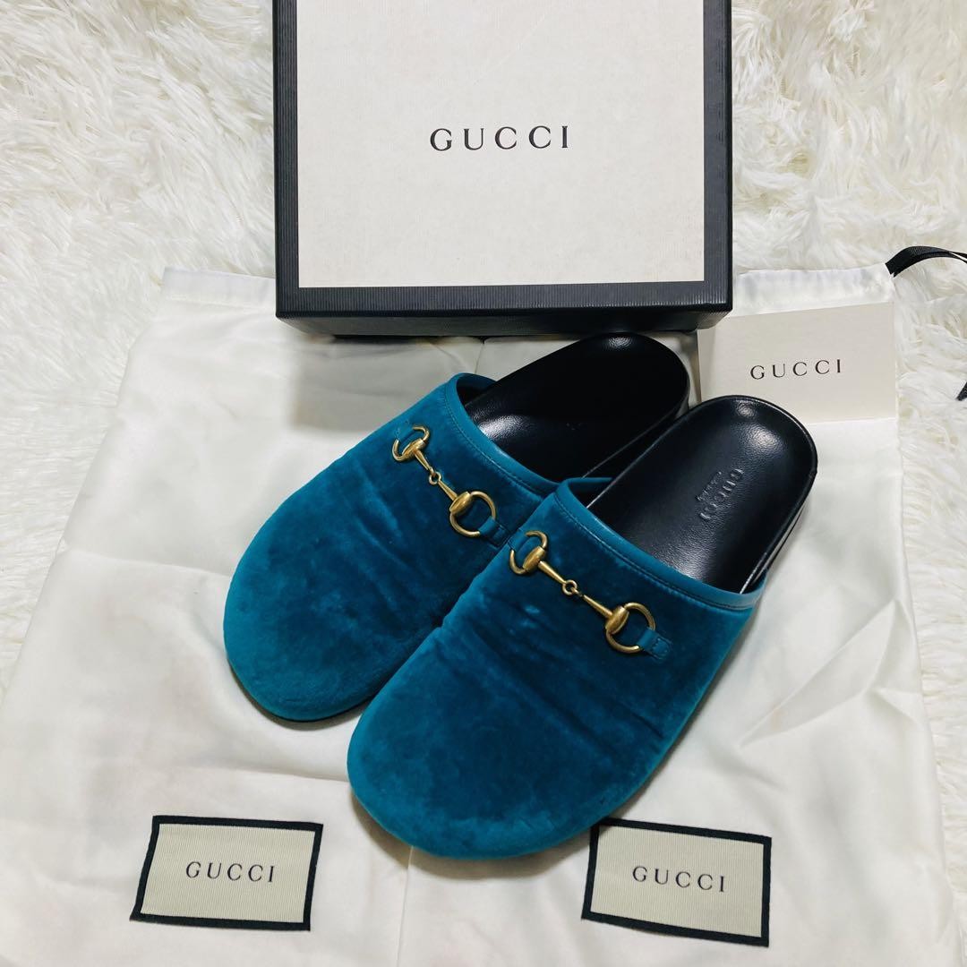 GUCCI Sandals Shoes Horsebit EU 37 US 7 Blue Authentic