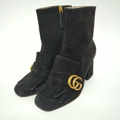 GUCCI Boots Shoes GG EU 35 US 5 Suede Black Authentic