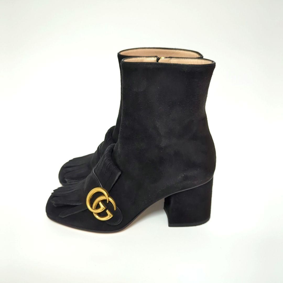 GUCCI Boots Shoes GG EU 35 US 5 Suede Black Authentic