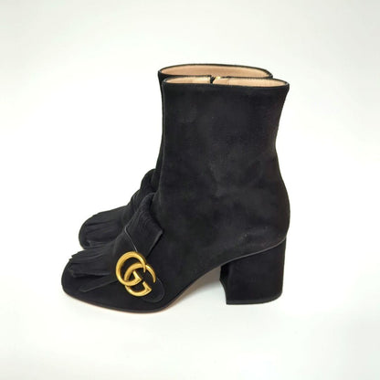 GUCCI Boots Shoes GG EU 35 US 5 Suede Black Authentic