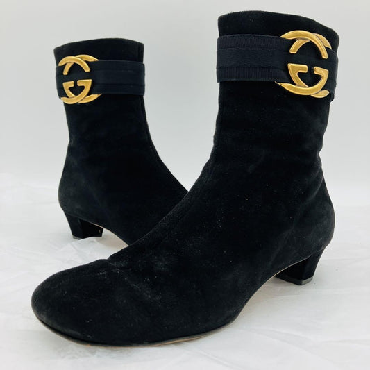 GUCCI Short Boots Shoes GG EU 35.5 US 5.5 Suede Black Authentic