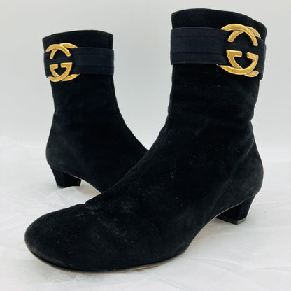 GUCCI Short Boots Shoes GG EU 35.5 US 5.5 Suede Black Authentic