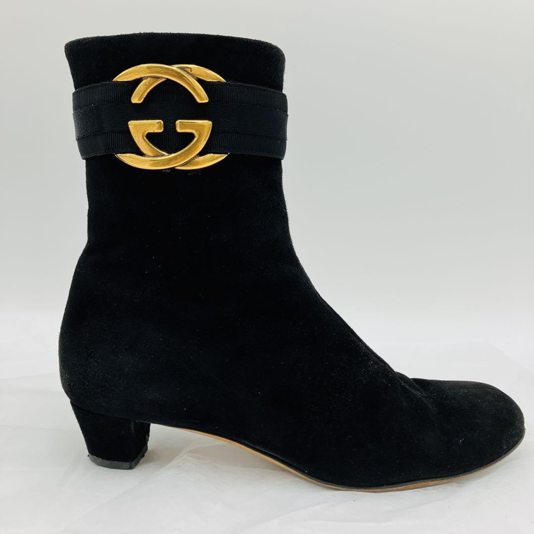 GUCCI Short Boots Shoes GG EU 35.5 US 5.5 Suede Black Authentic