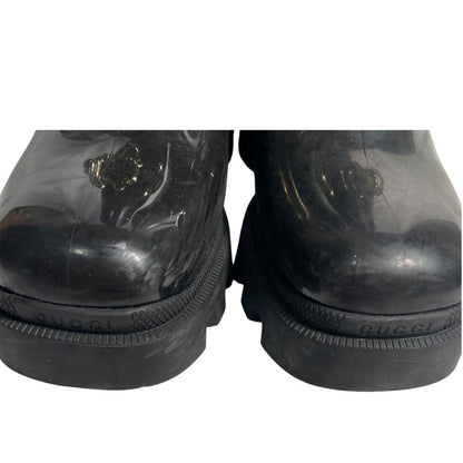 GUCCI Rain Boots Shoes Horsebit EU 38 US 8 Black Authentic