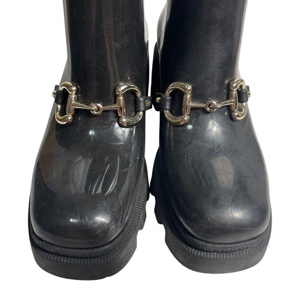 GUCCI Rain Boots Shoes Horsebit EU 38 US 8 Black Authentic