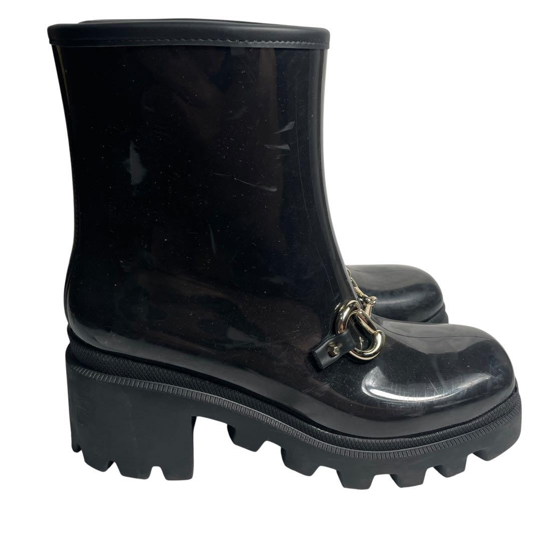 GUCCI Rain Boots Shoes Horsebit EU 38 US 8 Black Authentic