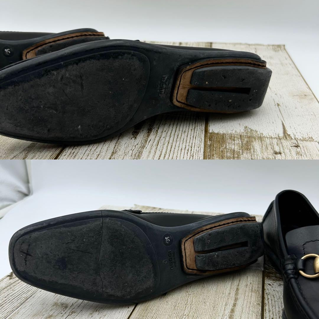 GUCCI Loafers Shoes Horse Bit EU 36 US 6 Leather Black Authentic