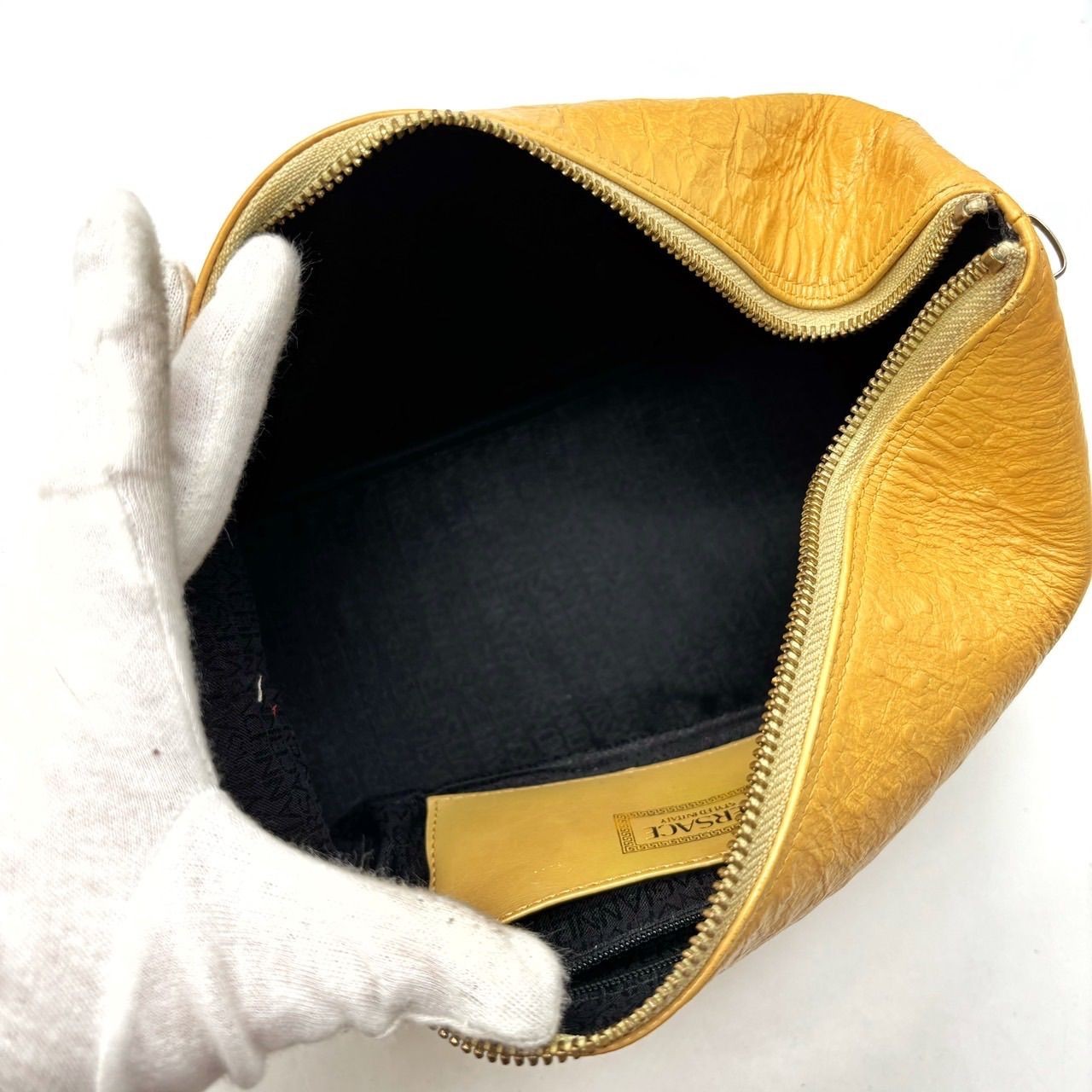 VERSACE Hand Bag Tote Purse Sunburst Leather Yellow Authentic