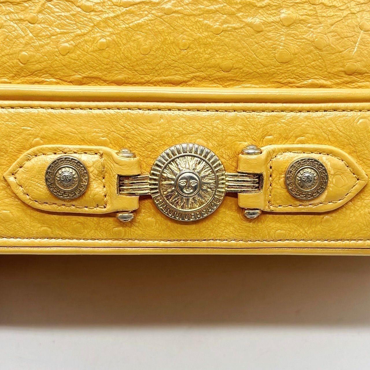 VERSACE Hand Bag Tote Purse Sunburst Leather Yellow Authentic