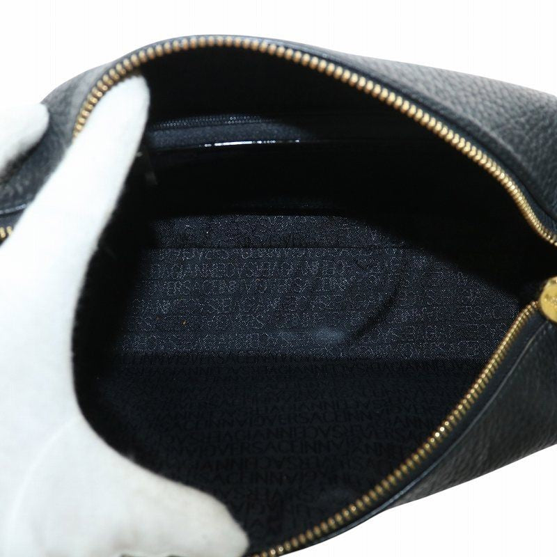 VERSACE Hand Bag Tote Purse Sunburst Patent Leather Black Authentic