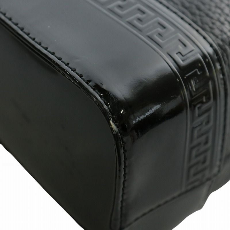 VERSACE Hand Bag Tote Purse Sunburst Patent Leather Black Authentic