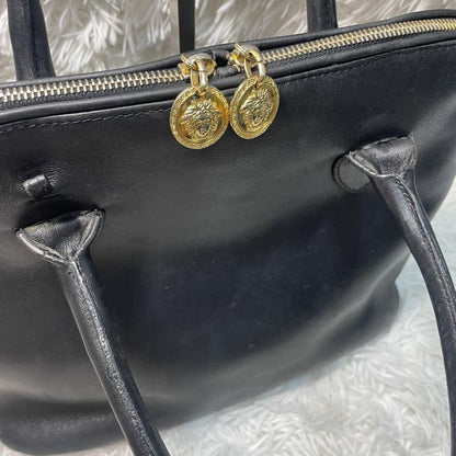 VERSACE Hand Bag Tote Purse Medusa Leather Black Authentic