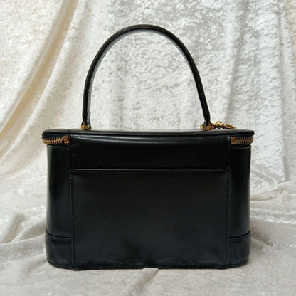 VERSACE Vanity Bag Hand Bag Tote Purse Sunburst Leather Black Authentic