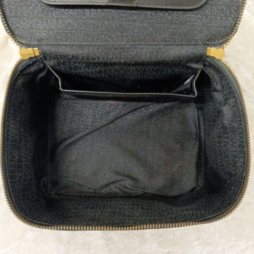 VERSACE Vanity Bag Hand Bag Tote Purse Sunburst Leather Black Authentic