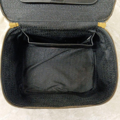 VERSACE Vanity Bag Hand Bag Tote Purse Sunburst Leather Black Authentic
